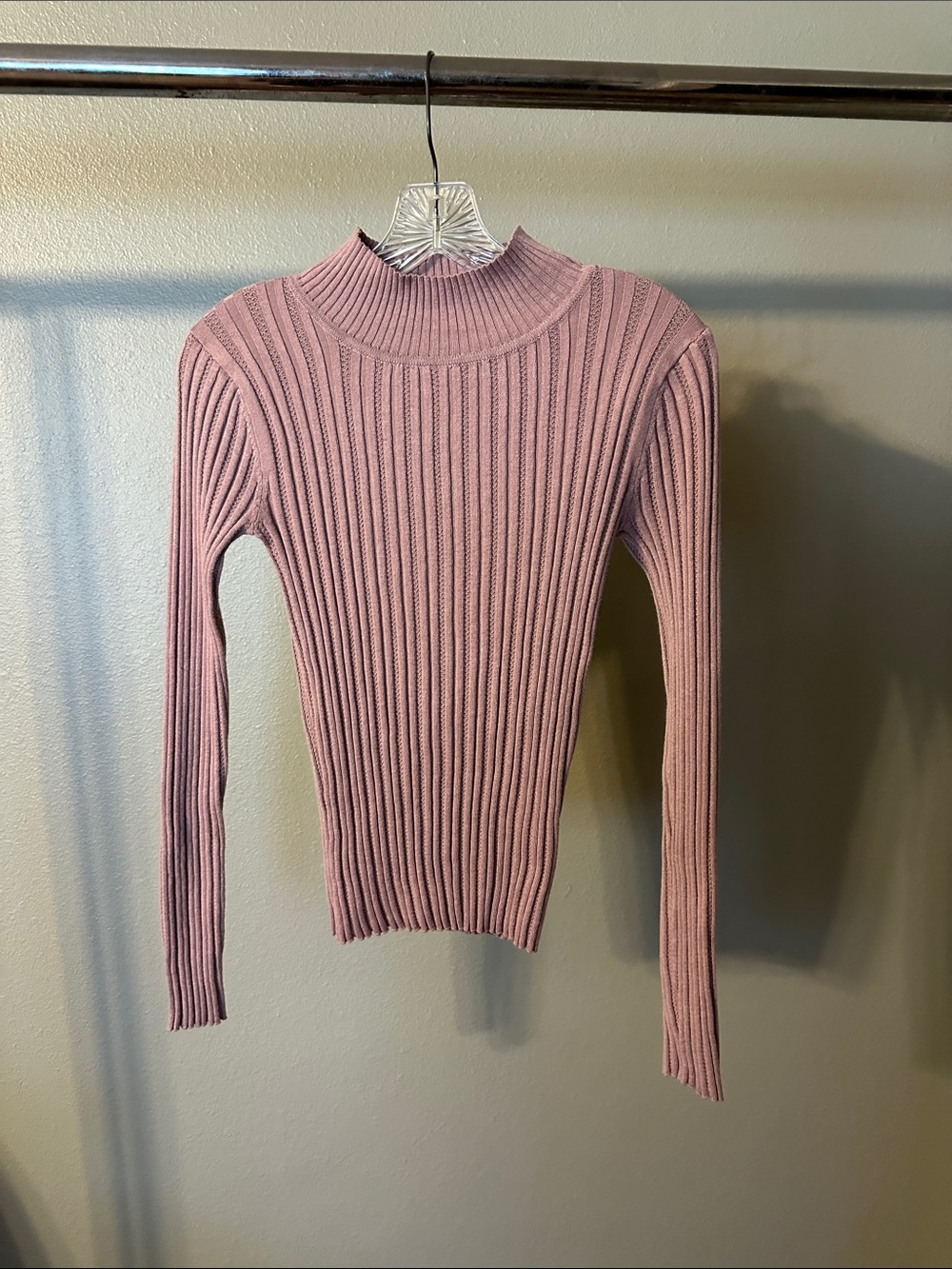 Ribbed Mock Neck Sweater - Rosewood Pink